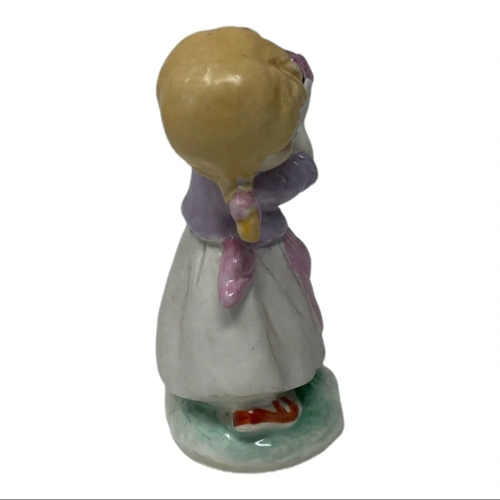 Vintage Kitschy Porcelain Girl Carrying Basket of Fruits Figurine, Japanese